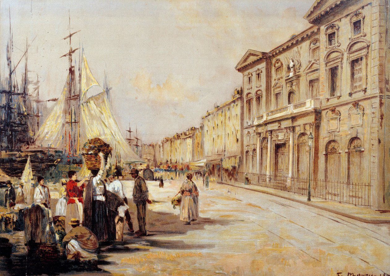 马赛街景中的 quai saint Jean 景观。 弗朗索瓦·莫里 (Francois Maury) (1861-1933) 的绘画，1902 年，马赛，马赛旧博物馆 作者 弗朗索瓦·莫里