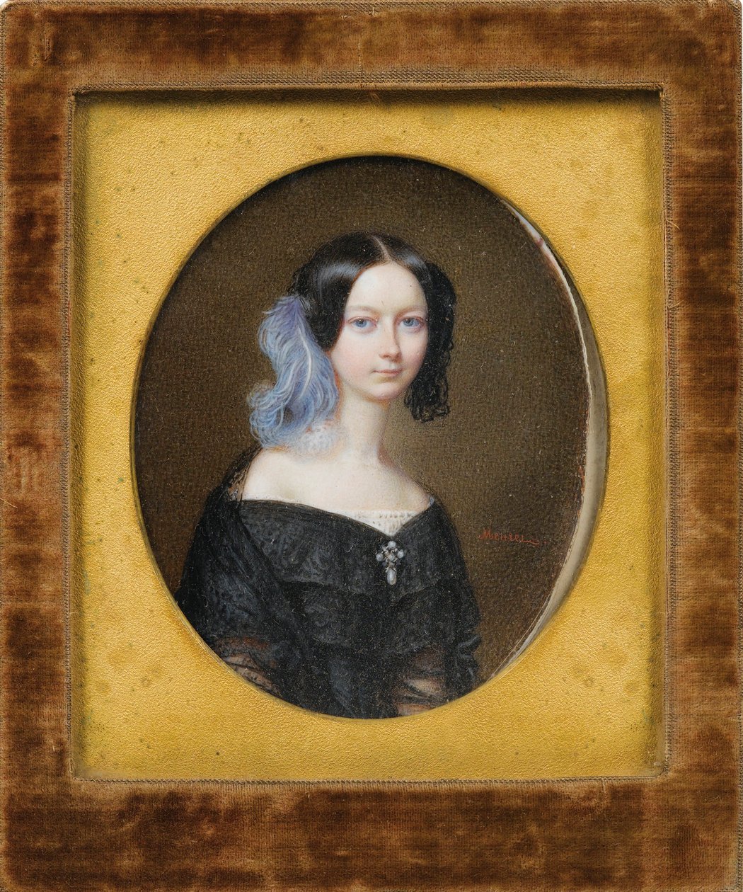 Helene de Mecklembourg Schwerin (Mecklembourg-Schwerin) - Mecklenburg-Schwerin公爵夫人Helene (1814-1858), 后来成为奥尔良公爵夫人 par Meuret, Francois (1800-1887), 约1835年 - 水彩画，纸板水粉画，9.5x7.5 - 私人收藏 作者 弗朗索瓦·莫雷