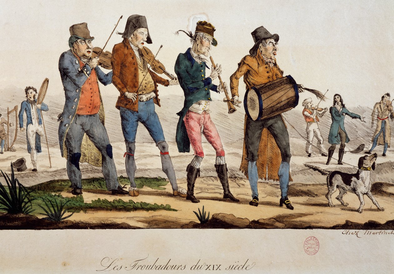 弗朗索瓦-尼古拉-马丁内特（1739-1796年后）的《Ttroubadours》，版画，法国 作者 弗朗索瓦·尼古拉斯·马丁内