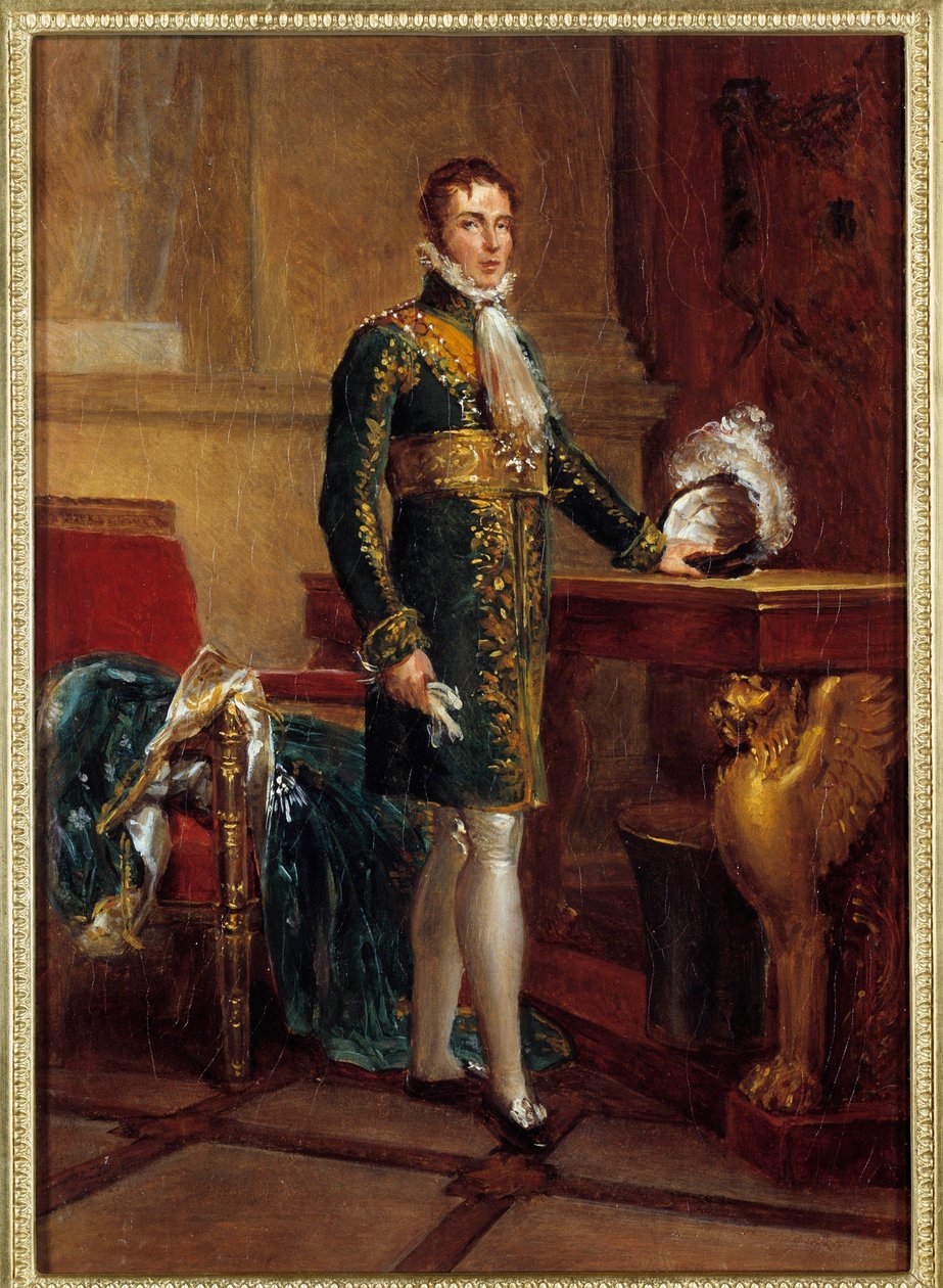 拿破仑一世的养子欧仁-德-博阿尔奈（Eugene de Beauharnais）的画像，即欧仁亲王（1781-1824），意大利的副国王，然后是鲁赫滕贝格公爵，弗朗索瓦-杰拉德（1770-1837）的画作，1811年。0,32x0,23米 - 尤金-德-博阿尔奈的全身画像 c 作者 弗朗索瓦·帕斯卡尔·西蒙·杰拉德男爵