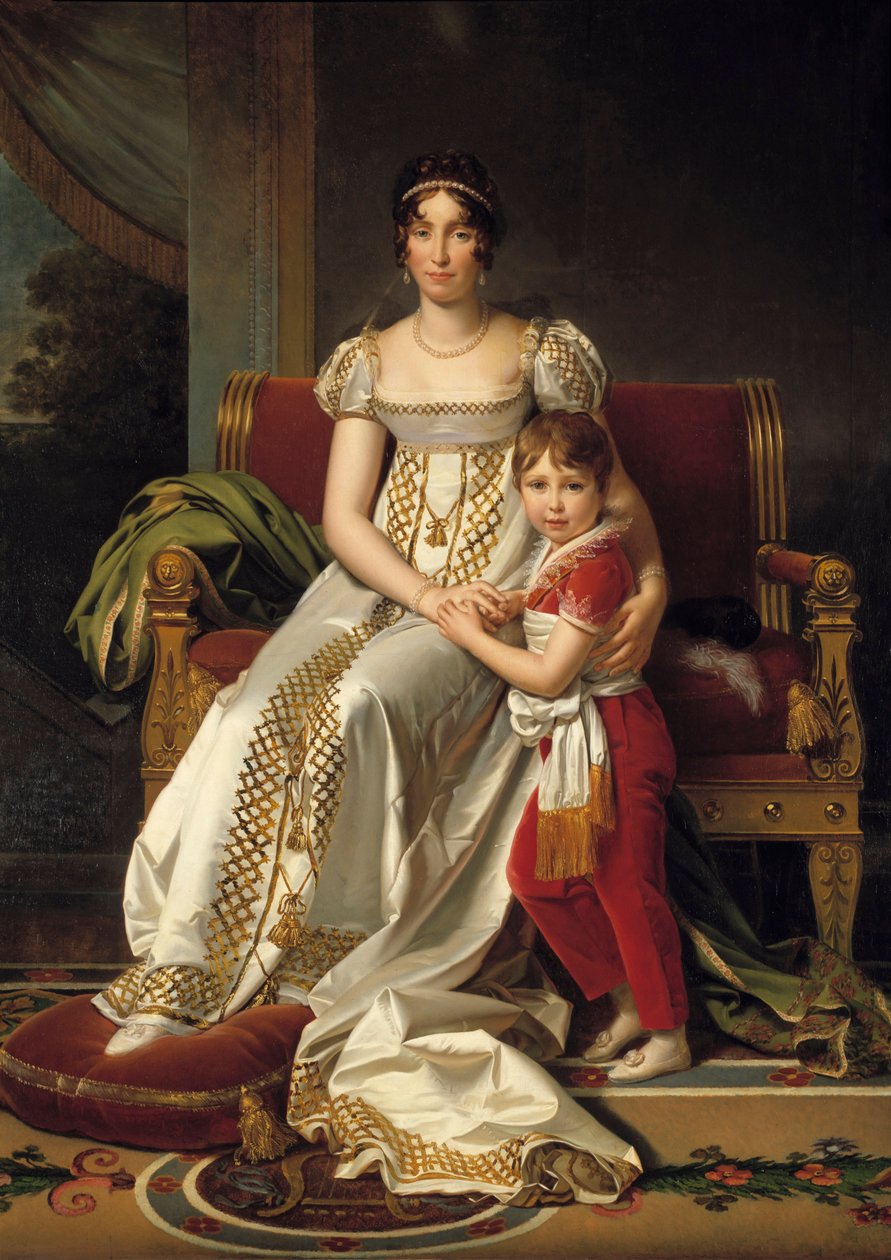 荷兰女王博哈奈 (Hortense de Beauharnais) (1783-1837) 和她的儿子拿破仑·查尔斯 (Napoleon Charles) 脚下的肖像 弗朗索瓦·杰拉德 (Francois Gerard) (1770-1837) 1807 年 0,32x0,24 m 作者 弗朗索瓦·帕斯卡尔·西蒙·杰拉德男爵