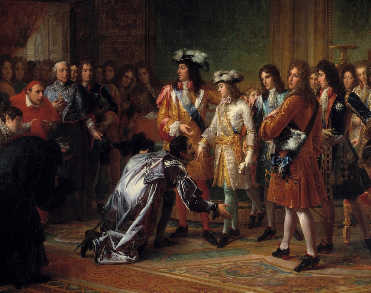 Proclamation of the Duke of Anjou, King of Spain under the name of Philip V, on 16 November 1700 (in blue costume, behind the cardinal on the left, stands Jacques-Benigne (Jacques Benigne) Bossuet). Painting by Francois Gerard (1770-1837). 18th century Sun 作者 弗朗索瓦·帕斯卡尔·西蒙·杰拉德男爵