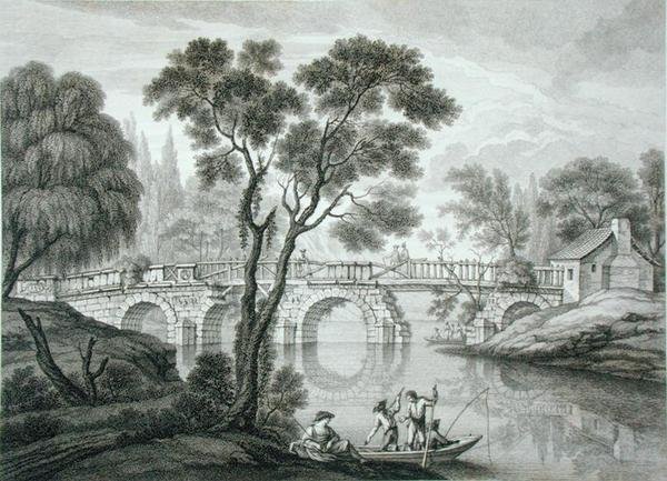 为西恩府的花园设计一座废桥，1778年出版（版画） 作者 弗朗索瓦·维瓦雷斯（Francois Vivarez）