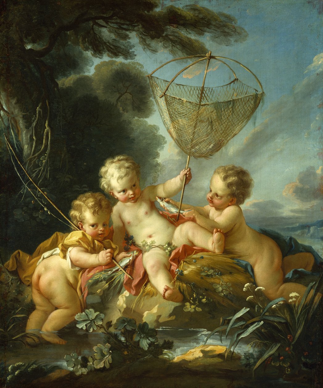 Putti as Fisherman，c.1744 作者 弗朗索瓦·布歇