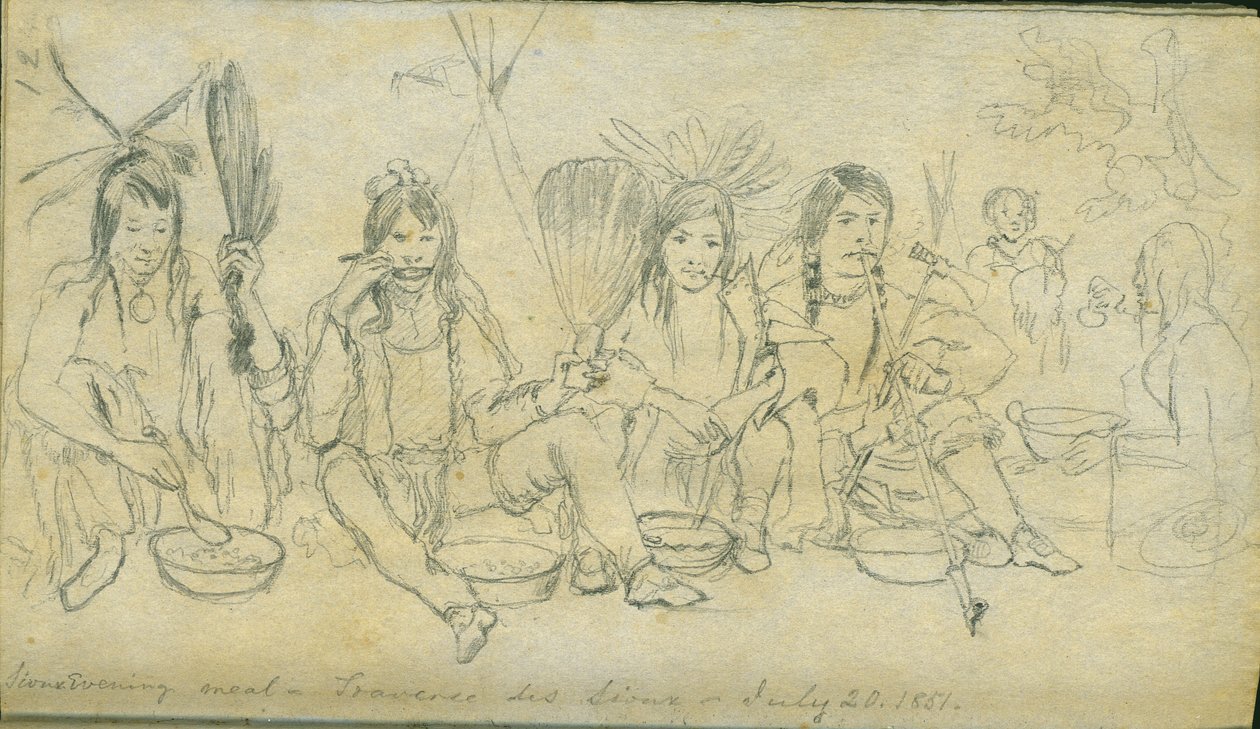 Sioux晚餐，Traverse des Sioux，1851年7月20日 作者 弗兰克·布莱克威尔·梅耶