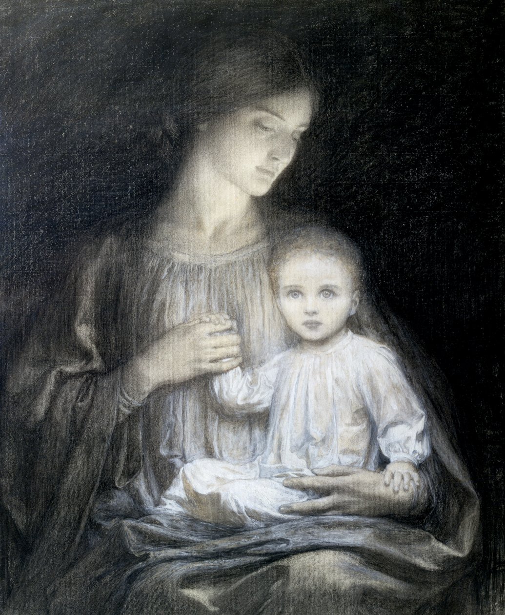 母亲和儿童，c.1920（铅笔，水粉和木炭） 作者 弗兰克·迪克塞