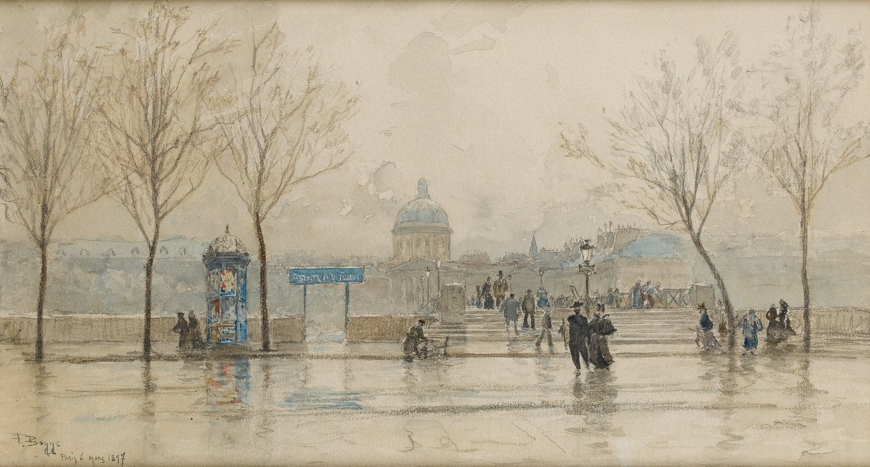 巴黎Pont des Arts，1897年3月6日（纸上写着） 作者 弗兰克·迈尔斯·博格斯