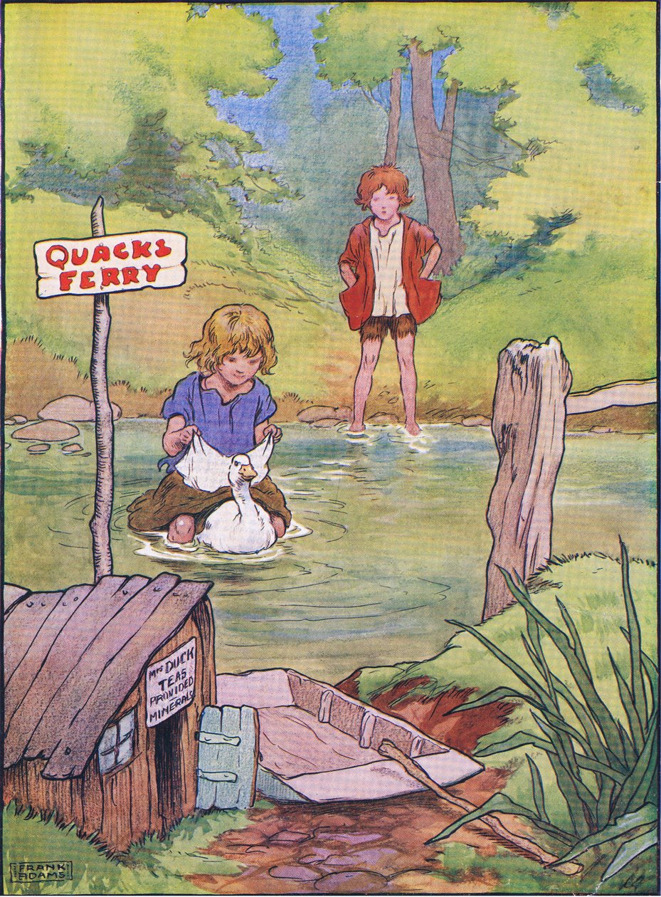 这只鸭子背对着她们，一次是由Blackie＆Son Limited出版的Hansel和Gretel，c.1940 作者 弗兰克·亚当斯