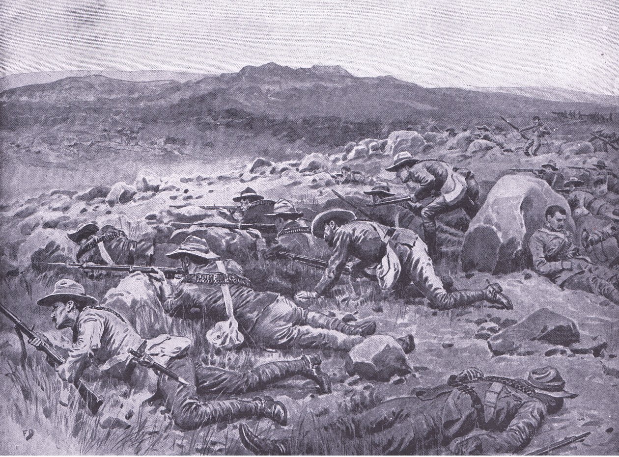 随着昆士兰帝国布须曼人在1900年11月29日在Rhenoster Kop，比勒陀利亚后的插图：游击战争，1902年 作者 弗兰克·达德