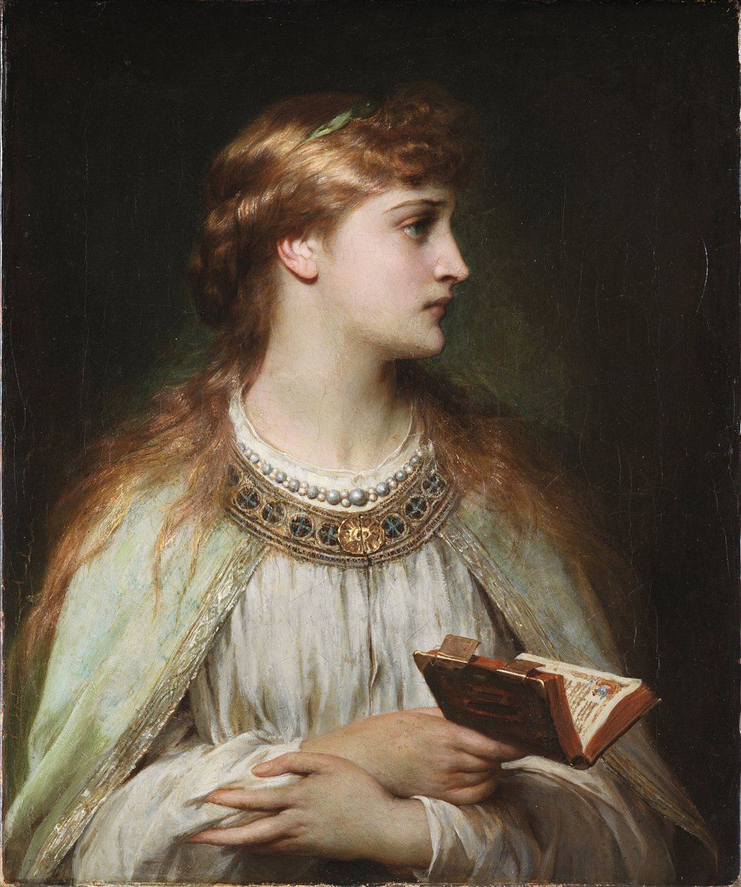 Ophelie - Portrait du personnage de la piece de theatre "Hamlet" de William Shakespeare (1564-1616) - Peinture de sir Frank Dicksee (1853-1928), vers 1864, 30,5x25,5 cm - Ophelia, Oil on canvas by sir Frank Dicksee - Museo de Bellas Artes de Bilbao 作者 弗兰克·迪克塞