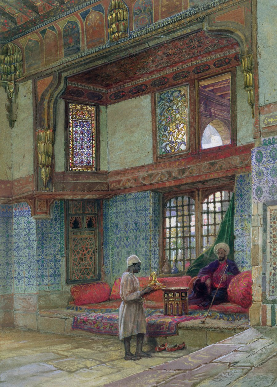 在开罗的Mufti Sheik El Mahadi的房子里的接待室休息（纸上的wc） 作者 弗兰克·狄龙