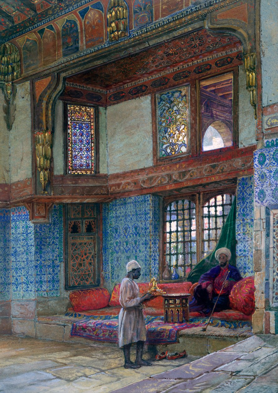 1873年在开罗Mufti Sheik El Mahadis房子的接待室休息 作者 弗兰克·狄龙