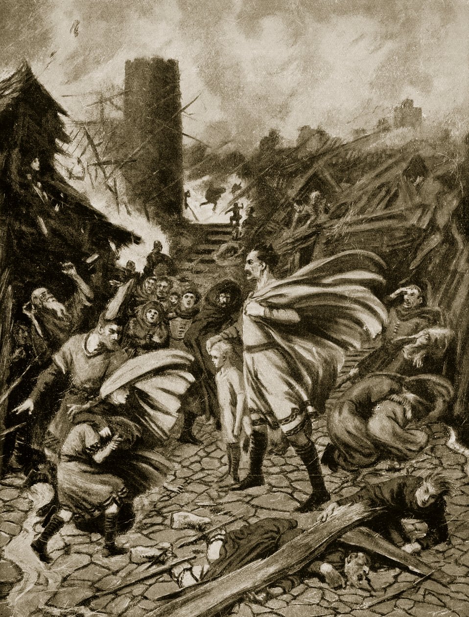 1091 年的旋风，插图来自《哈钦森的不列颠民族故事》，c.1920（平版印刷） 作者 弗兰克·吉列特