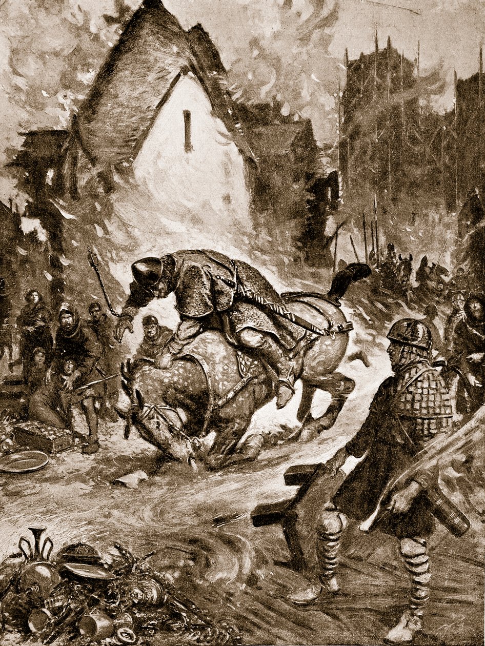 威廉在曼特斯致命，“哈钦森的英国民族故事”中的插图，c.1920 作者 弗兰克·吉列特