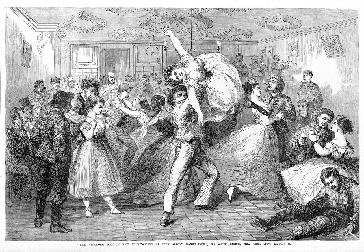纽约最邪恶的人，纽约市水街304号John Allans舞蹈馆的场景，来自Frank Leslies Illustrated Newspaper，1868年 作者 弗兰克·莱斯利