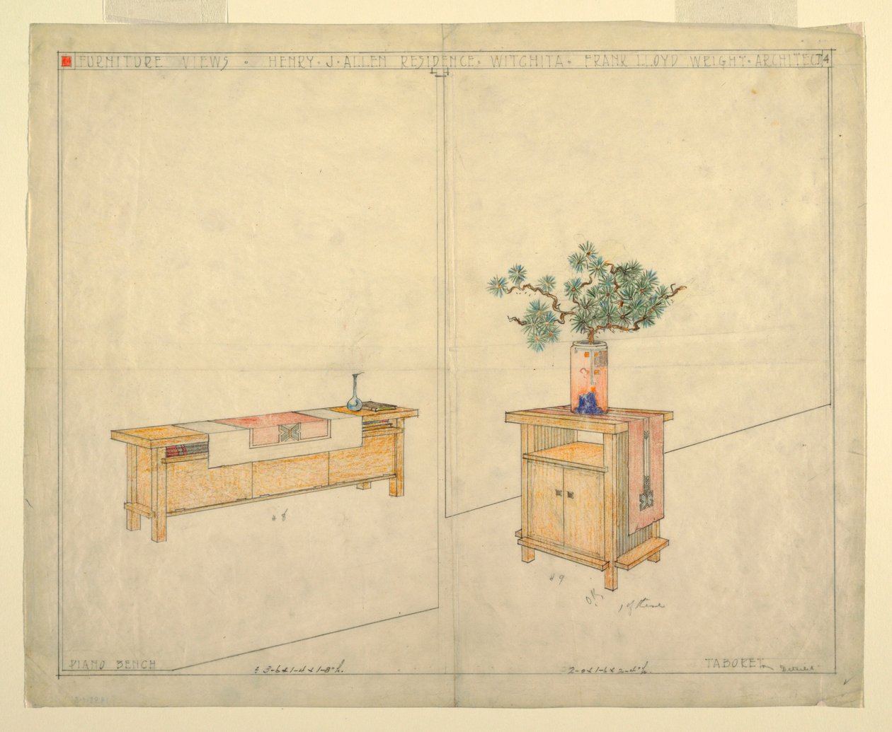 卡塔赫纳威奇托亨利-J.艾伦住宅钢琴椅和桌板 作者 弗兰克·劳埃德·赖特