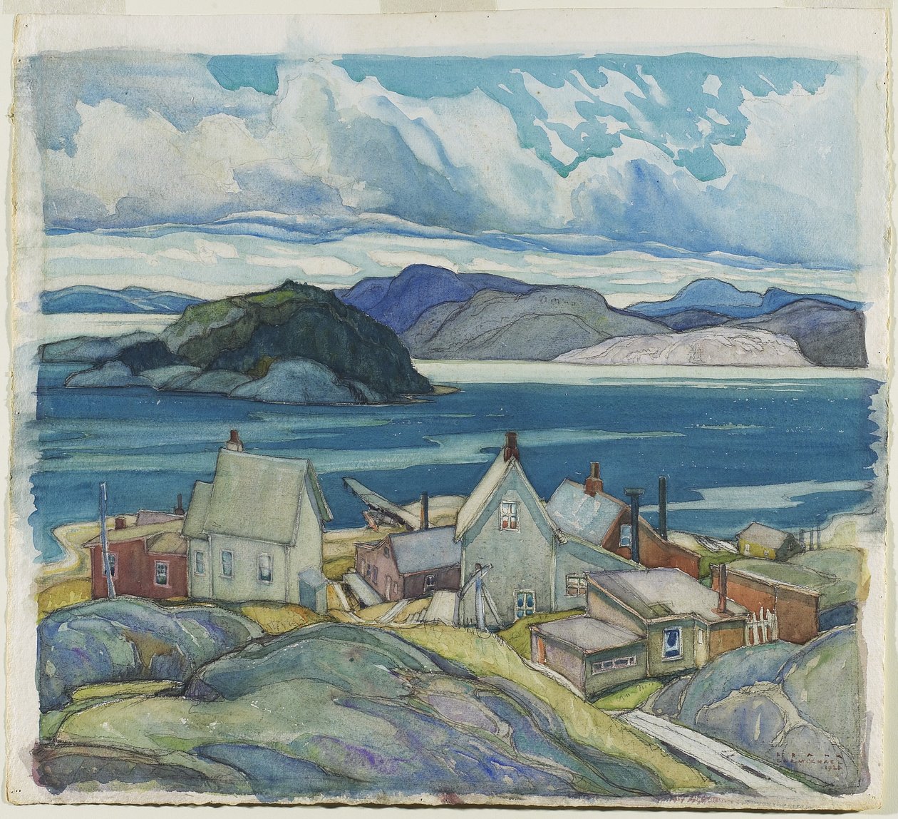 Jackfish Village，1926年（wc和纸上石墨） 作者 富兰克林卡迈克尔