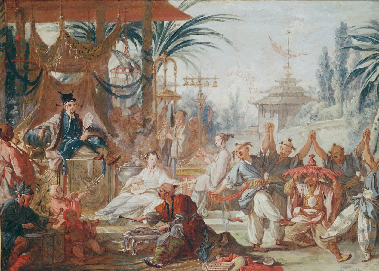 中国风：中国舞（挂毯预备研究），1742年 作者 弗朗索瓦·布歇