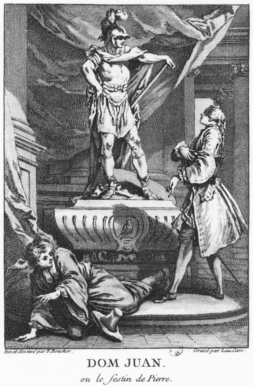 Don Juan和Commendatore，来自&39;Don Juan，或Le Festin de Pierre&39;的插图，由Jean-Baptiste Poquelin（1622-73）称为Moliere，由Laurent Cars（1699-1771）1770（bw pho）刻 作者 弗朗索瓦·布歇