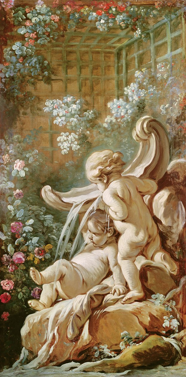 一个盆地的两个丘比特，来自Gilles Demarteau的沙龙，1750-65 作者 弗朗索瓦·布歇