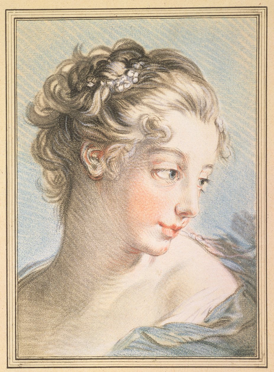 年轻女子，由Louis Marin Bonnet（1743-93）雕刻，1767年（彩色雕刻） 作者 弗朗索瓦·布歇