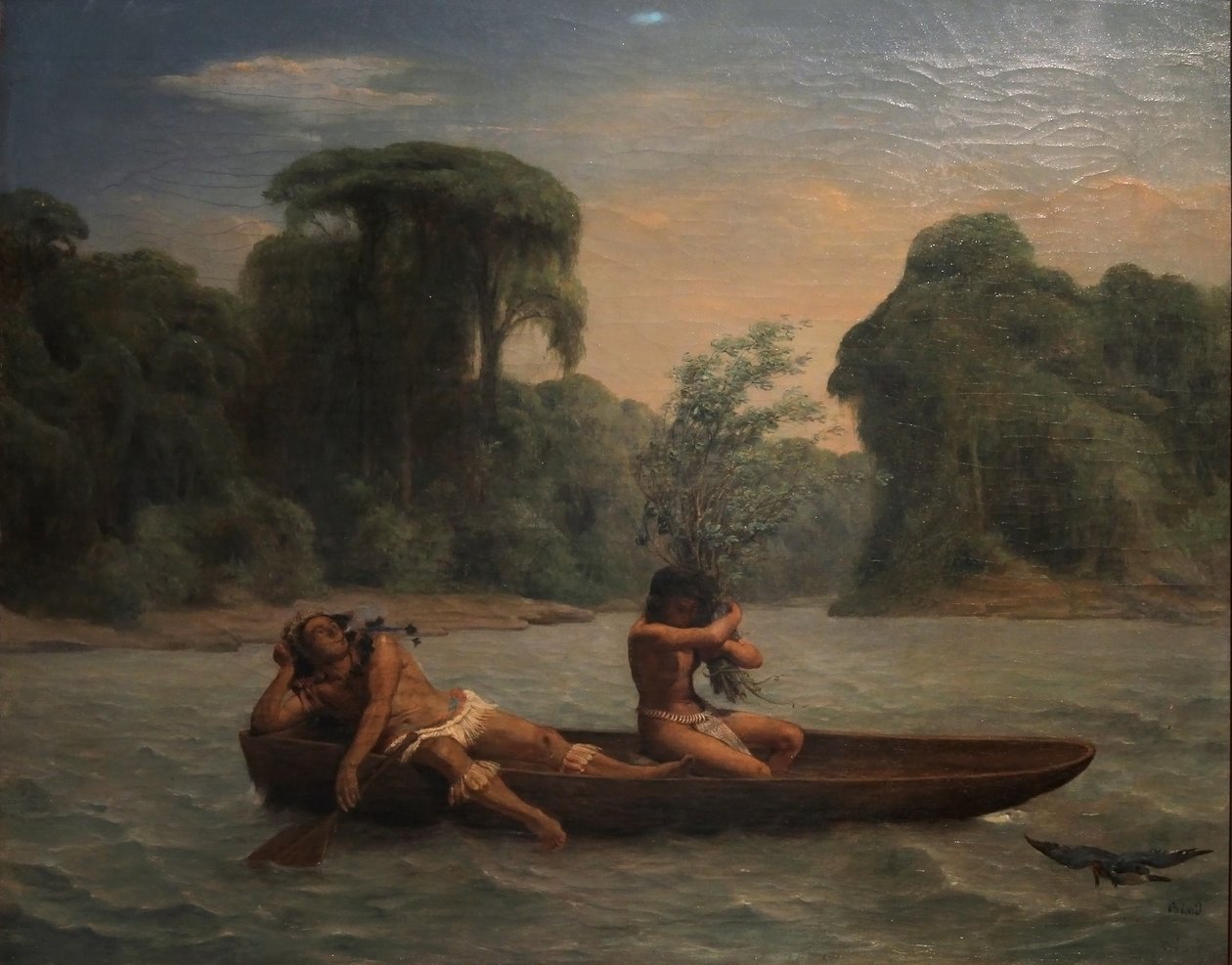 法语: Deux indiens dans un canoë / 两个印第安人在独木舟上 作者 弗朗索瓦·奥古斯特·比亚尔