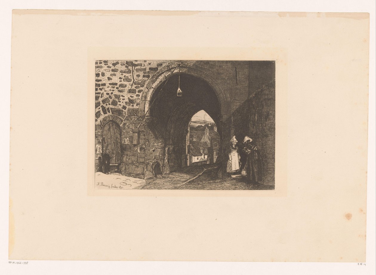 Gezicht op de Porte de St.
十幅蚀刻版画，由画家 F. Bonvin 绘制并雕刻（系列标题） 作者 弗朗索瓦·邦文