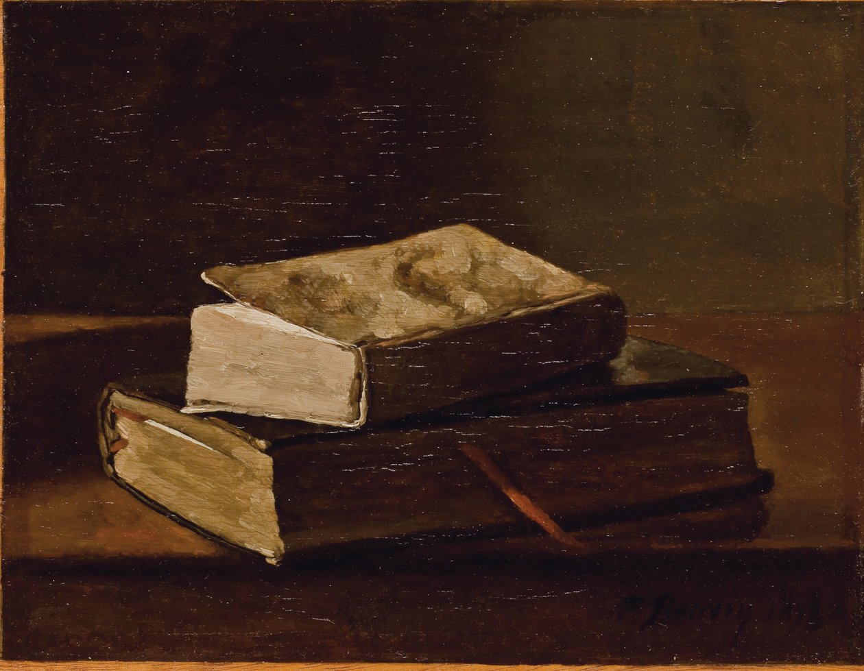 两本书静物，1858年 作者 弗朗索瓦·邦文