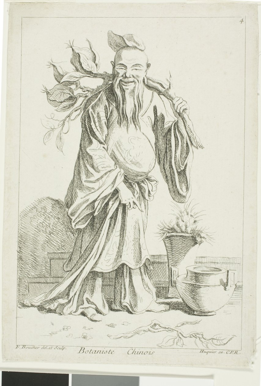 中国植物学家，选自《弗朗索瓦-布歇内阁中的中国人物图集》（Recueil de diverses figures chinoise du cabinet de François Boucher 作者 弗朗索瓦·布歇