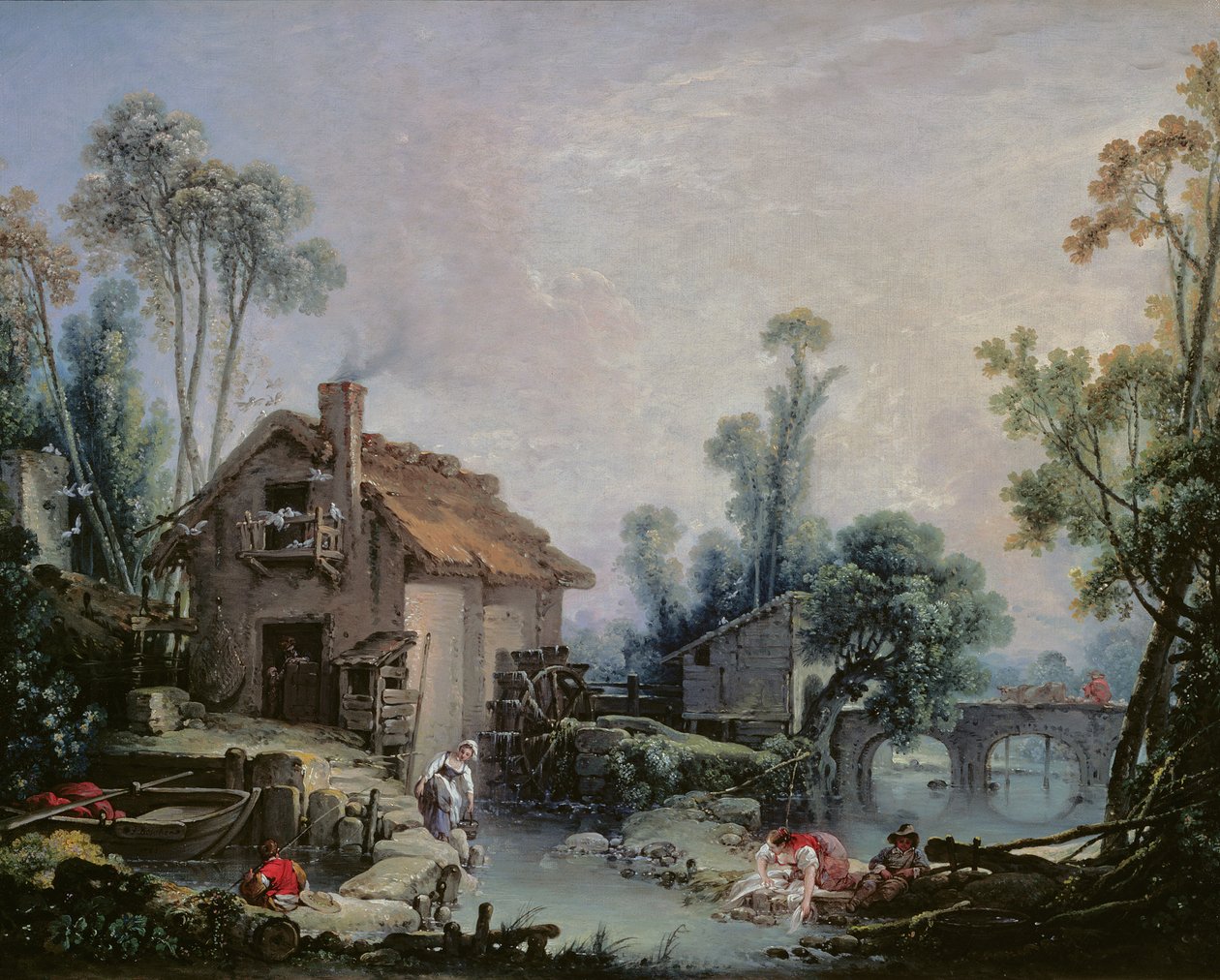 景观与水车，1755年 作者 弗朗索瓦·布歇