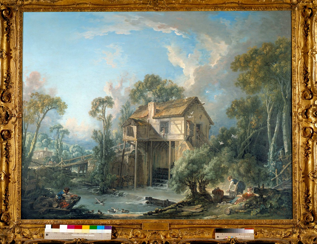 1758 年在 Charenton 的 Le Moulin de Quiquengrogne 弗朗索瓦布歇 (1703-1770) 1758 年托莱多绘画。 艺术博物馆 作者 弗朗索瓦·布歇