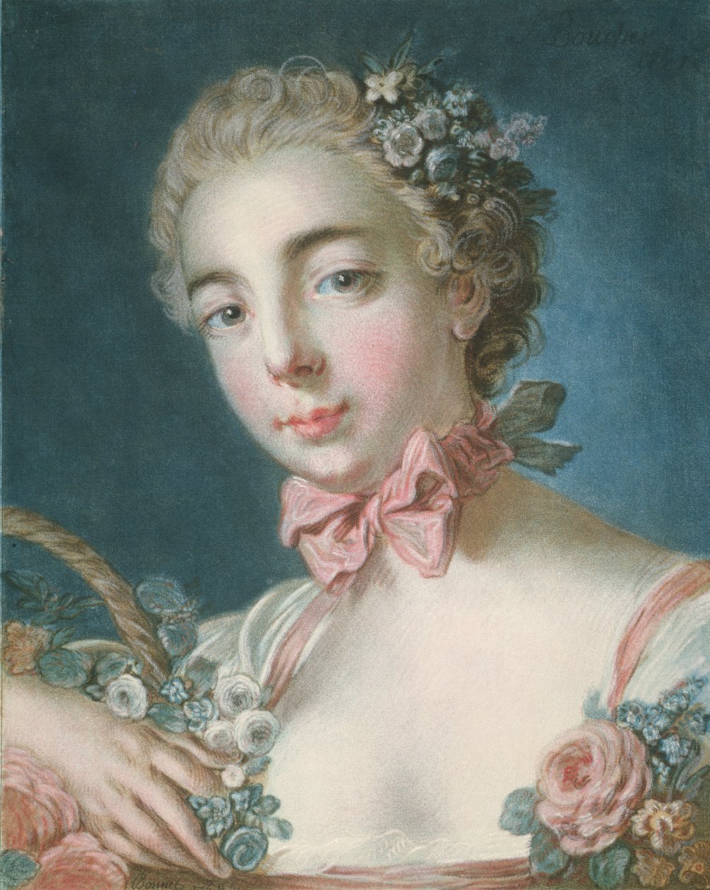 P.59-1959 Flora的头部，由Louis-Marin Bonnet（1736-93）1769（彩色蚀刻和雕刻）雕刻而成 作者 弗朗索瓦·布歇