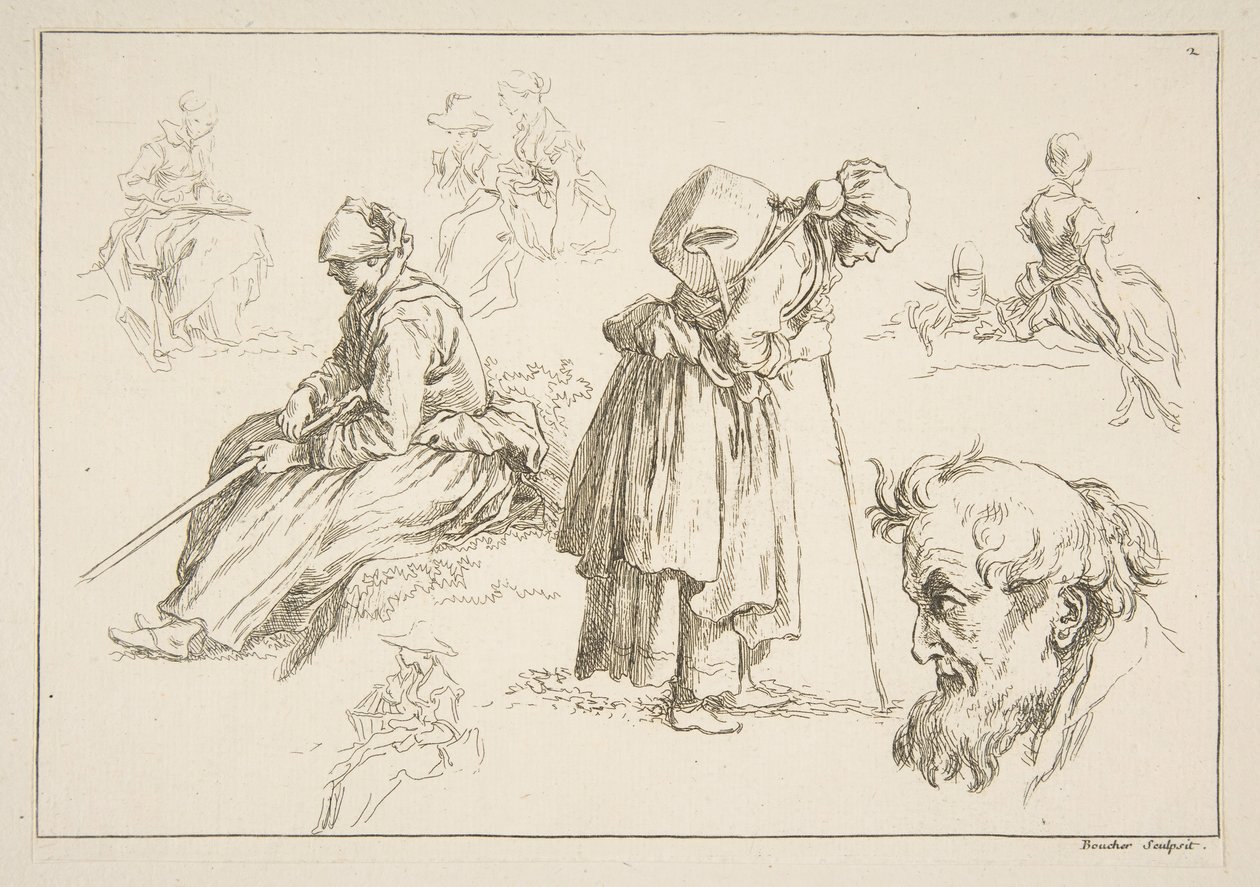 素描画页，1753年。 作者 弗朗索瓦·布歇