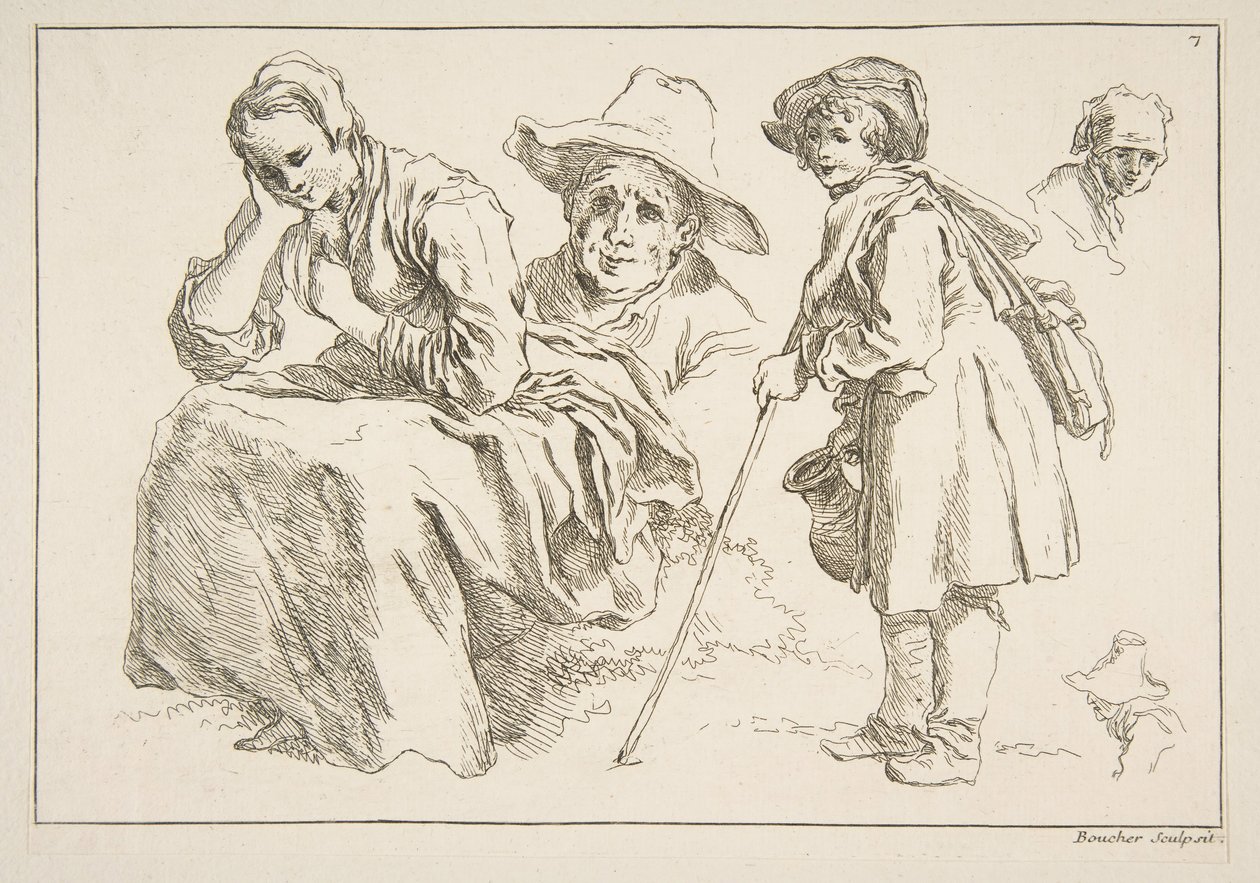 素描表，1753年。 作者 弗朗索瓦·布歇