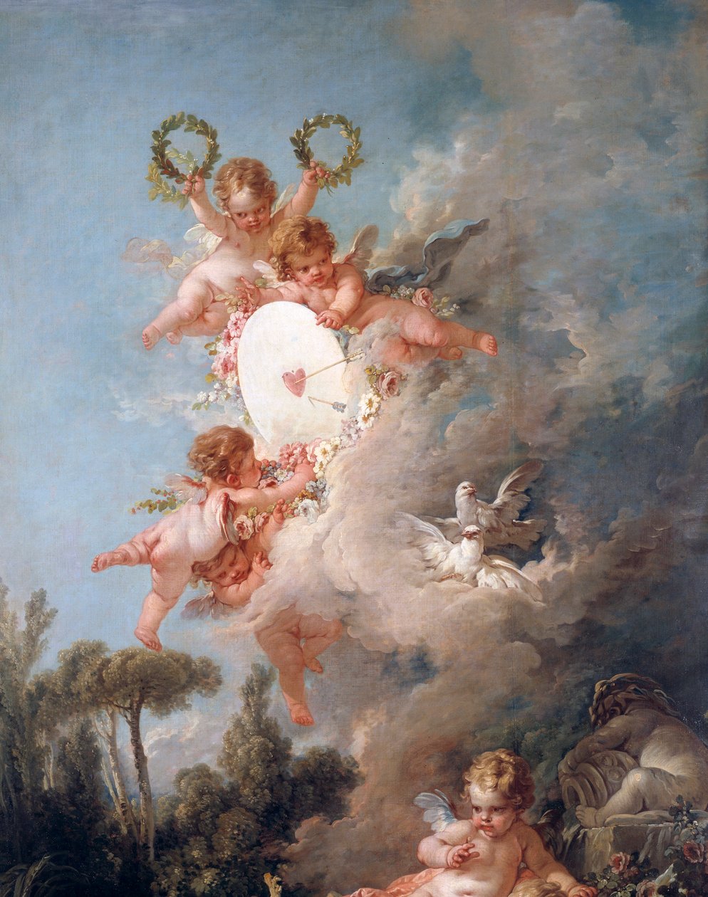 天使细节爱目标。弗朗索瓦·布歇（Francois Boucher）绘画 作者 弗朗索瓦·布歇