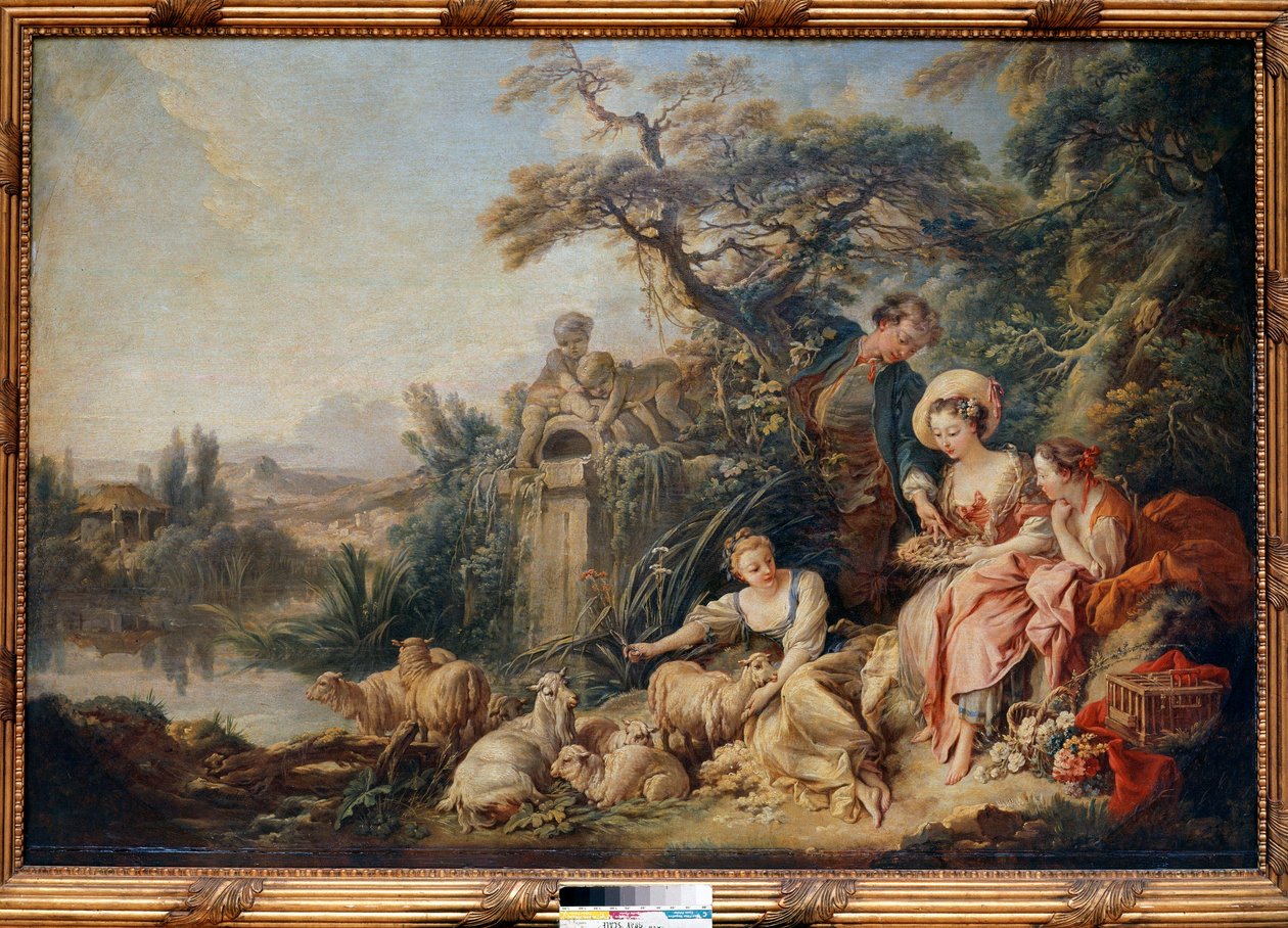 弗朗索瓦·布歇 (1703-1770) 画的牧羊人的巢穴或礼物 作者 弗朗索瓦·布歇