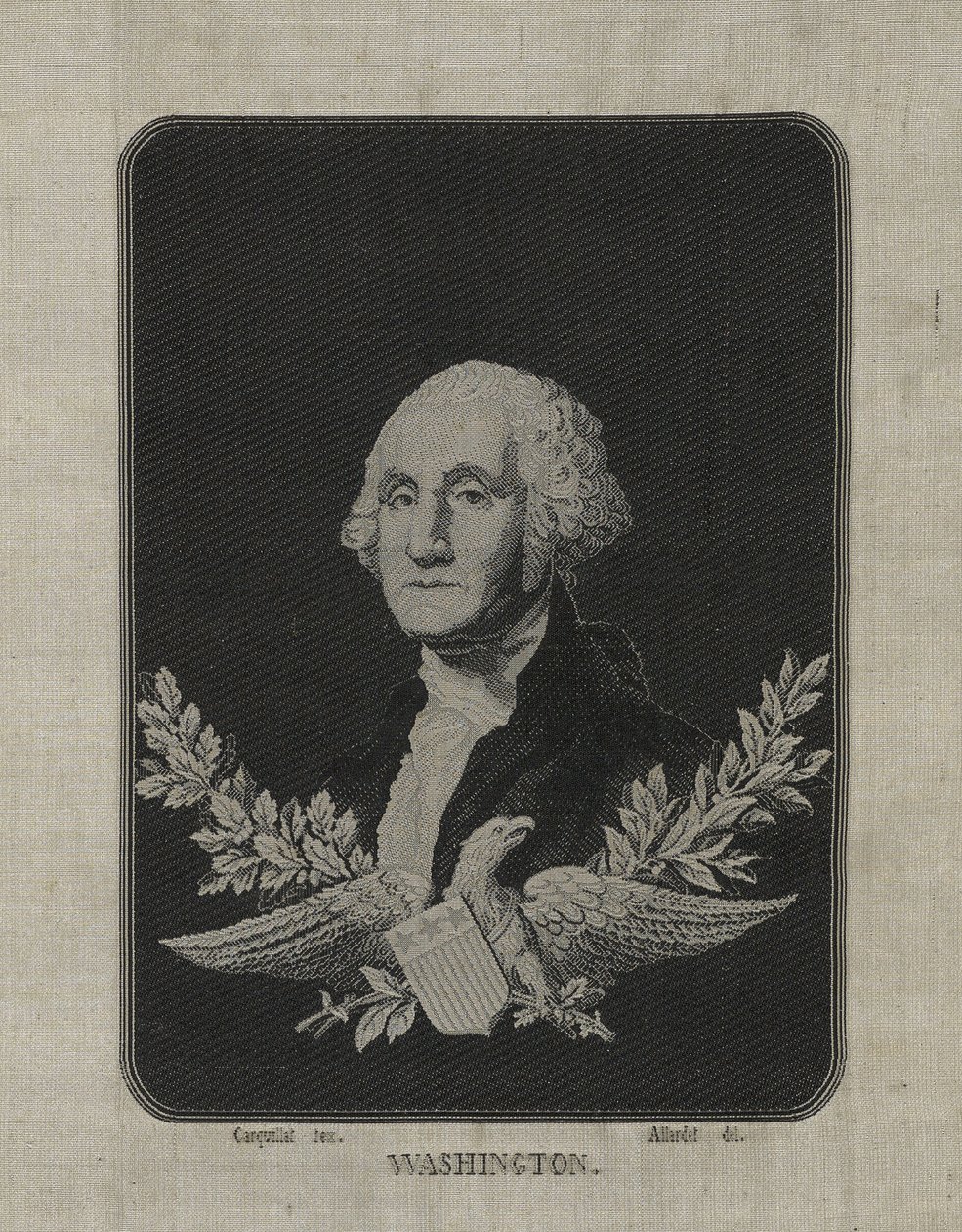 George Washington, c.1876 (jacquard-loom-woven silk on paper mat with copper-alloy foil decoration) 作者 弗朗索瓦·卡奎拉（FrançoisCarquillat）