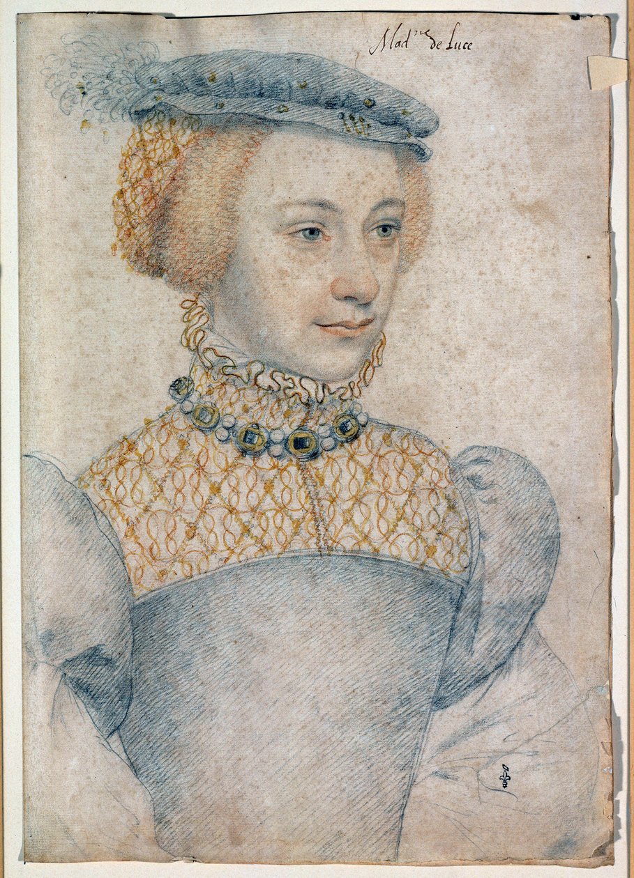 Anne de Pisseleu 的肖像，Louis de Coesmes 的妻子，Lucé 领主（1520 -？）。 弗朗索瓦·克鲁埃（Francois Clouet，1515-1572 年）用黑色石头和血作画 作者 弗朗索瓦·克鲁埃