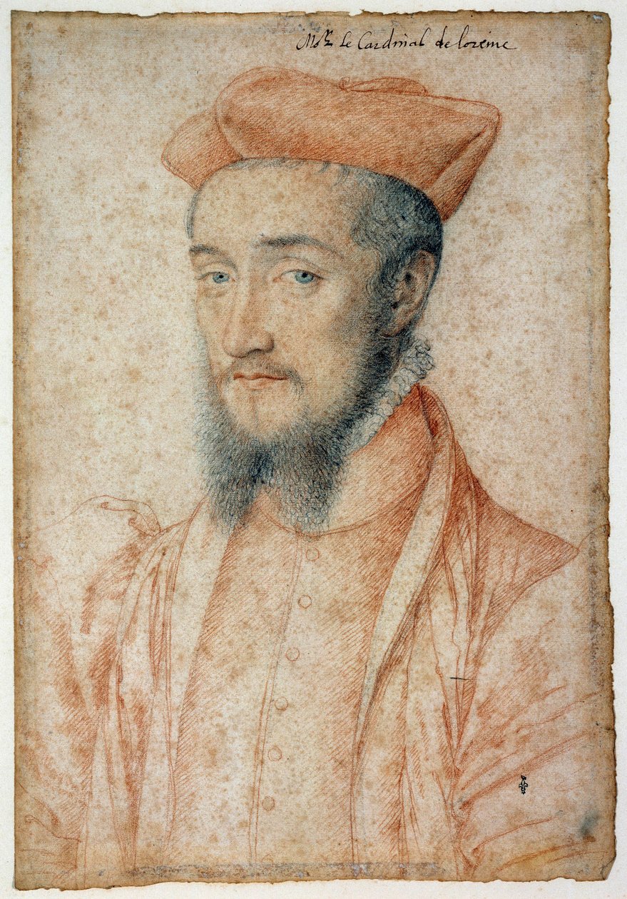 洛林红衣主教查尔斯 (1525-1574) 的肖像。 克鲁埃·弗朗索瓦（Clouet Francois，1515-1572 年）绘制的血黑色石头 作者 弗朗索瓦·克鲁埃