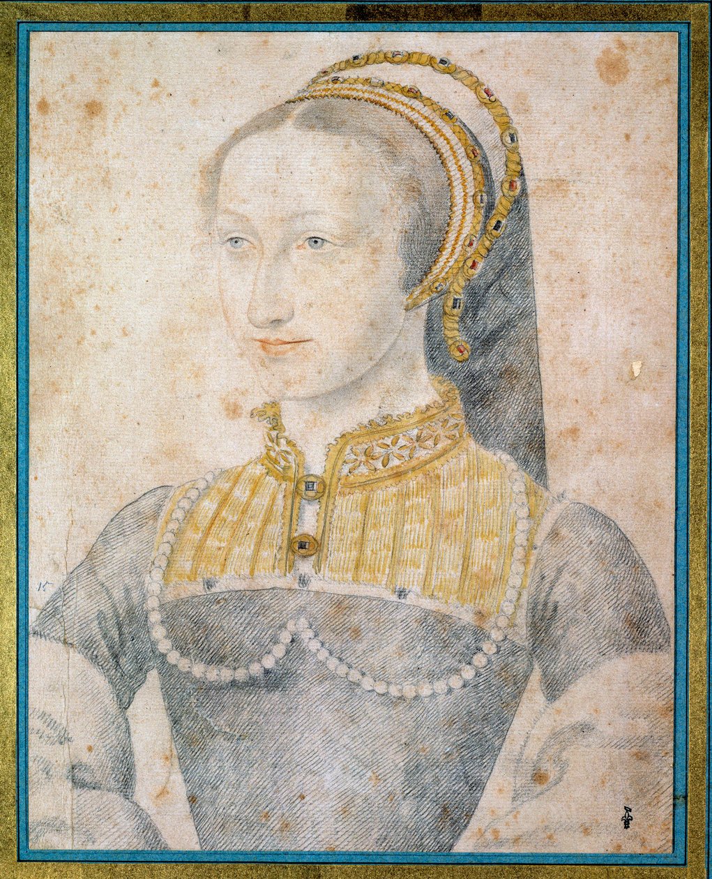 阿尔布雷特圣女贞德的肖像，纳瓦拉王后（1528 - 1572），亨利四世的母亲。 弗朗索瓦·克鲁埃（Francois Clouet，1515-1572 年）用黑色石头和血作画 作者 弗朗索瓦·克鲁埃