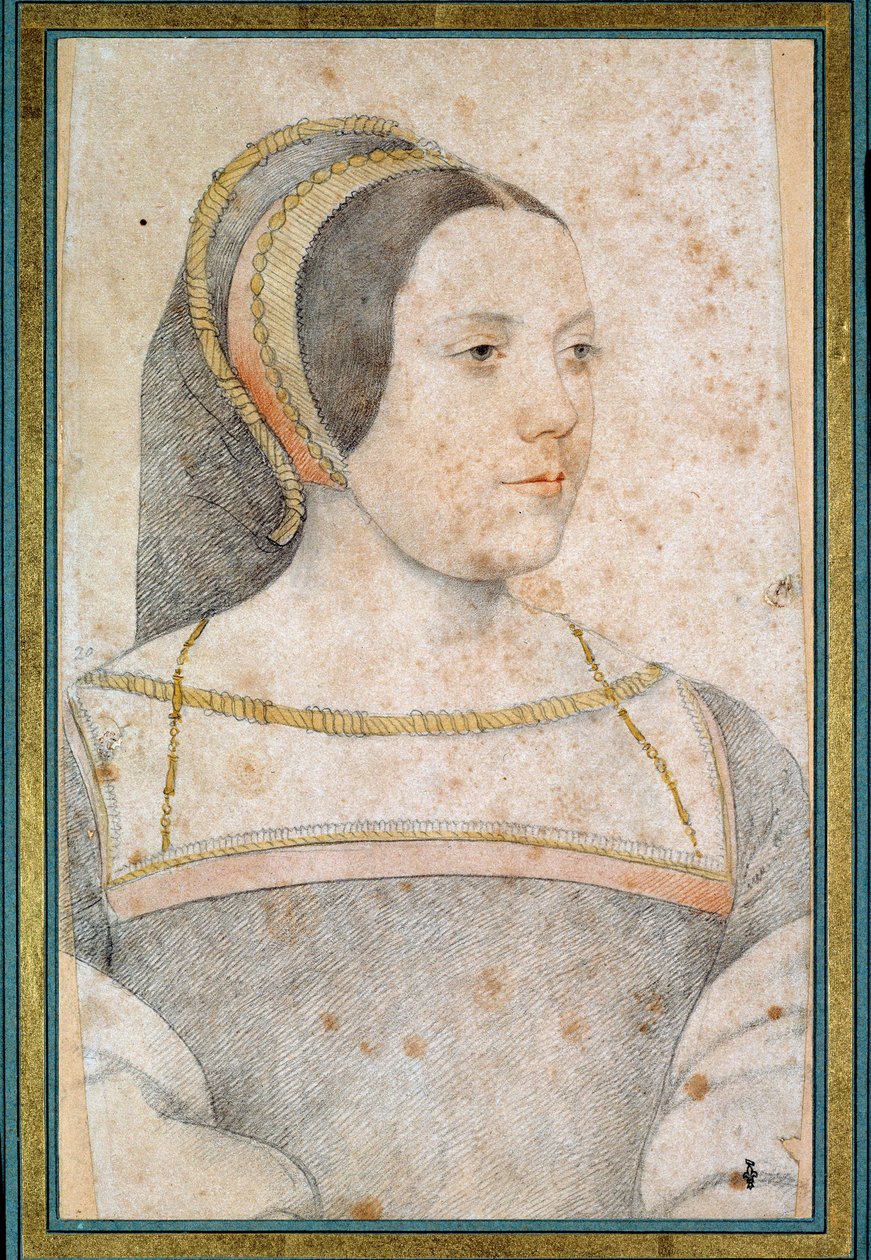 卡纳普勒斯的父亲让·德·克雷基 (Jean de Crequi) 的妻子朱迪思 (Judith of Assigny) 的肖像 (1502 - 1558)。 弗朗索瓦·克鲁埃（Francois Clouet，1515-1572 年）用黑色石头和血作画 作者 弗朗索瓦·克鲁埃