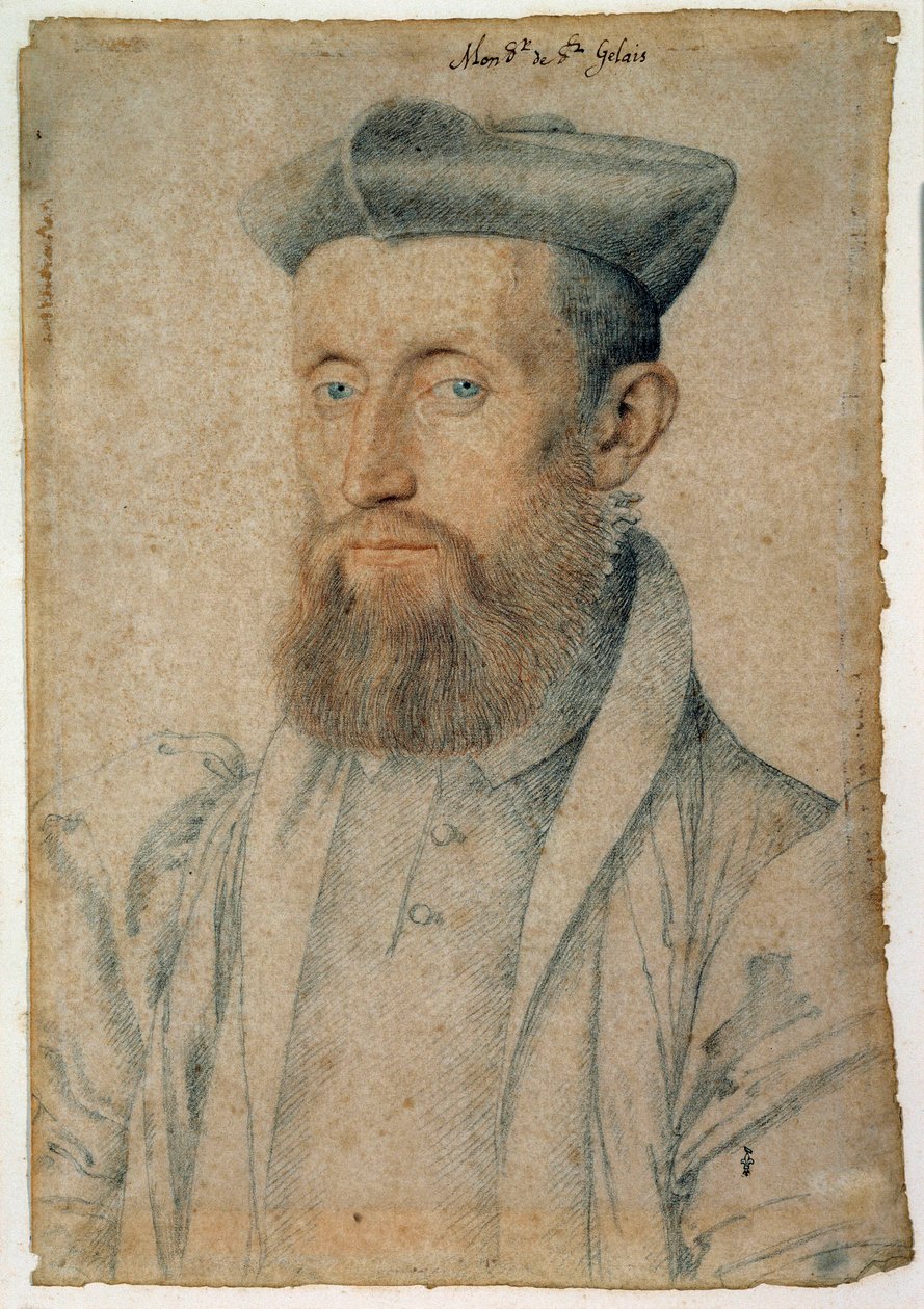 Mellin de Saint-Gelais（或Saint Gelais，Saint Gelays，Saint Gelays，Saint-Gelais，Sainct Gelais）（1495-1558），法国诗人的肖像。 克卢埃·弗朗索瓦（Clouet Francois，1515-1572 年）用鲜血和黑石作画，约 1500 年。尚蒂伊，孔德博物馆 作者 弗朗索瓦·克鲁埃