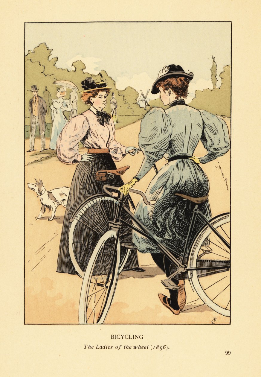 自行车，1896 年车轮的女士们 作者 弗朗索瓦·库本（FrançoisCourboin）