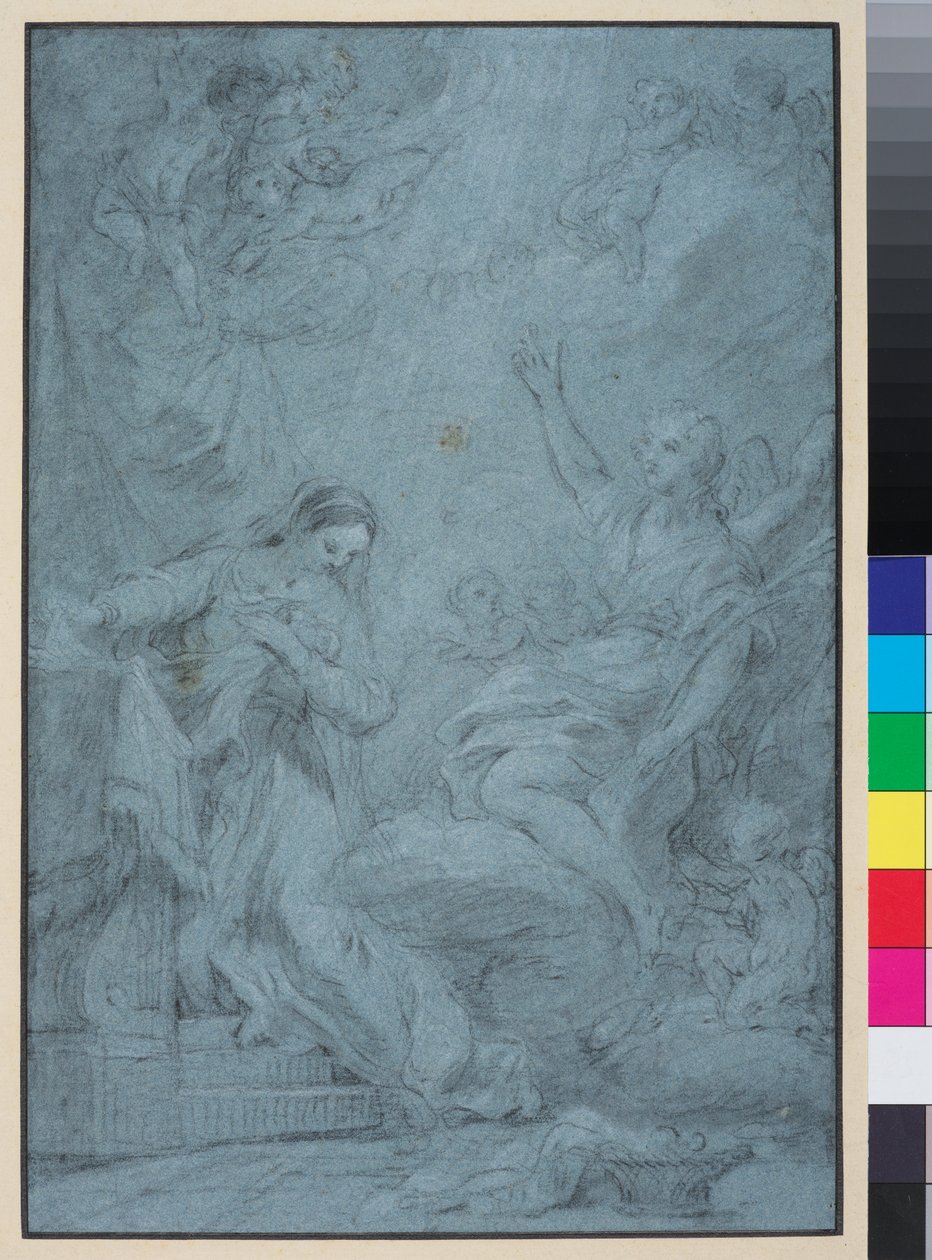 圣母领报，约 1727 年（纸上粉笔画） 作者 弗朗索瓦·勒莫恩