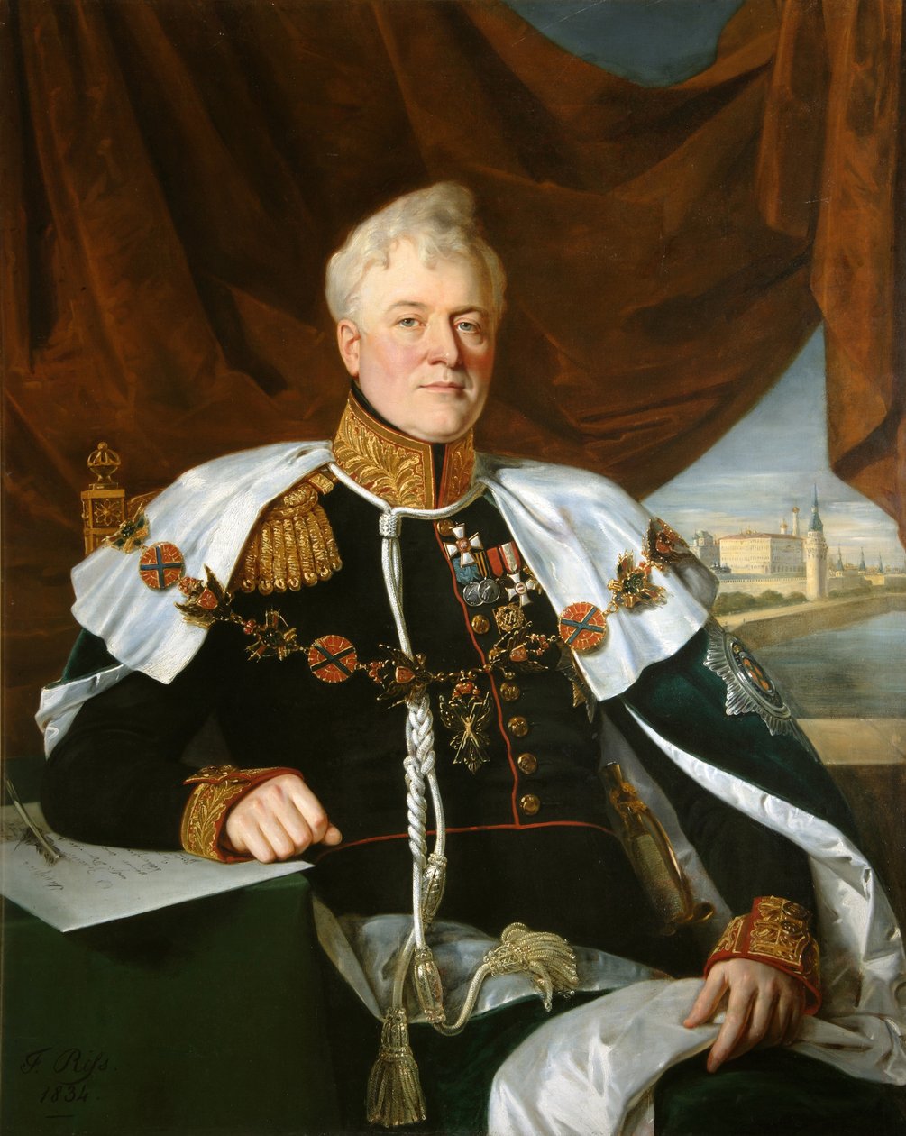 Dmitriy Vladimirovich Golitsyn王子的肖像，1771-1844年，1835年 作者 弗朗索瓦·尼古拉斯·里斯