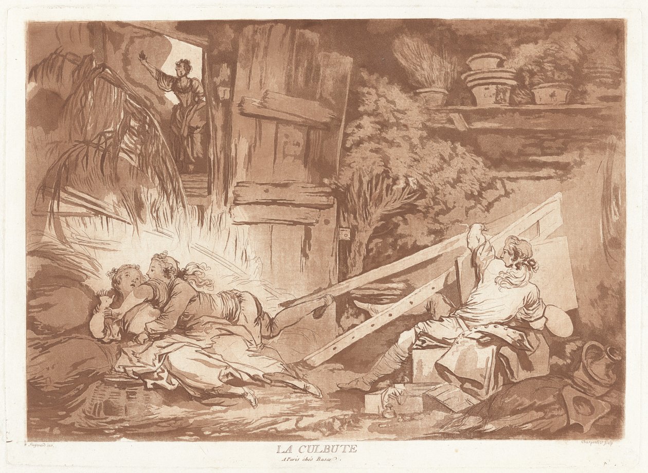 La Culbute (The Tumble) 作者 François Philippe Charpentier 在 Jean Honoré Fragonard 之后，由 Pierre François Basan 出版