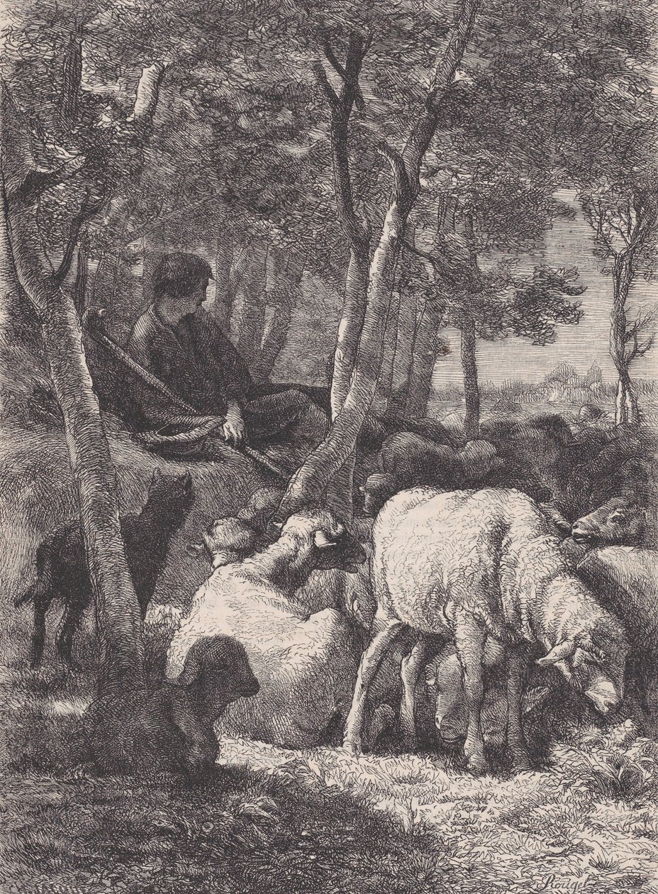 牧羊人》，来自《皮托雷斯克杂志》，约1852年。 作者 弗朗索瓦·鲁热