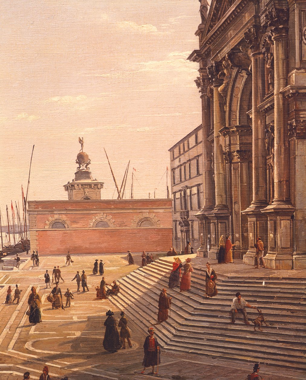Steps leading up to the Basilica of St Mary of Health (Basilica di Santa Maria della Salute) in Venice, by Frans Vervloet (1795-1872), Italy 作者 弗朗索瓦·韦尔弗洛特（FrançoisVervloet）