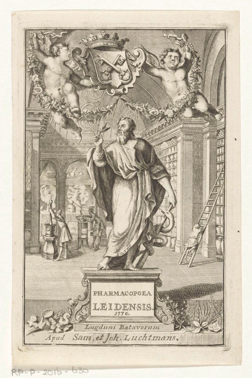 阿斯克勒庇俄斯
扉页：S.n., Pharmacopoea Leidensis, amplissimorum magistratuum auctoritate instaurata, 1770 作者 弗朗索瓦·范·布莱斯维克
