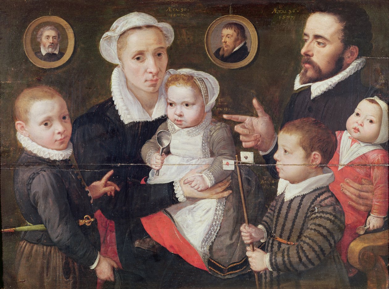 一个家庭的肖像：父母与子女和祖先，1577年 作者 Frans Menton d'Alkmaar